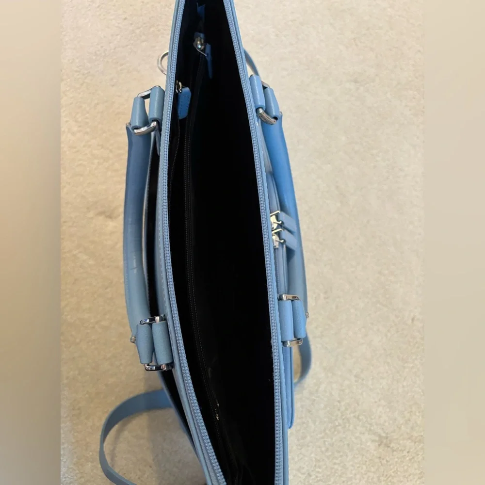 Levenger 100% Leather Light Blue Briefcase with Removable Shoulder Strap $450